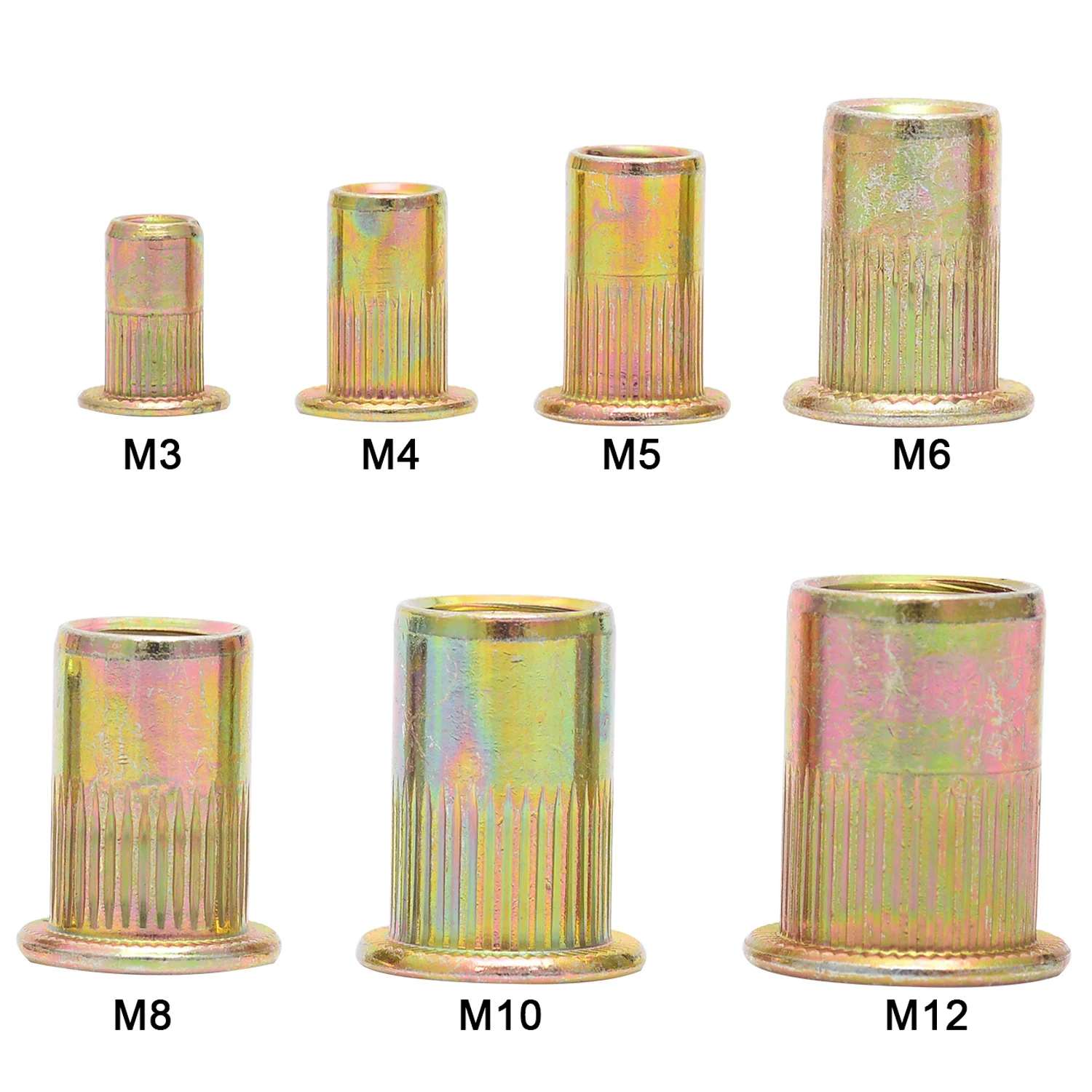 Title 4, Flat head vertical grain rivet nut set for secu...