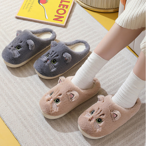 Title 3, Cute Cat Plush Slippers Winter Warm Floor Bedro...