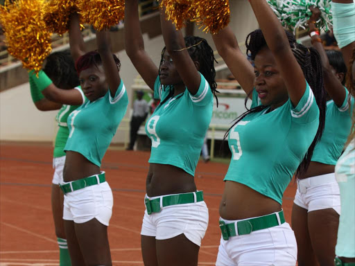 Cheer leaders entertain rugby fans. Rehema Academy beat debutants Kimalewa 12-7 to win the Western region secondary schools girls’ 7’s rugby title./FILE