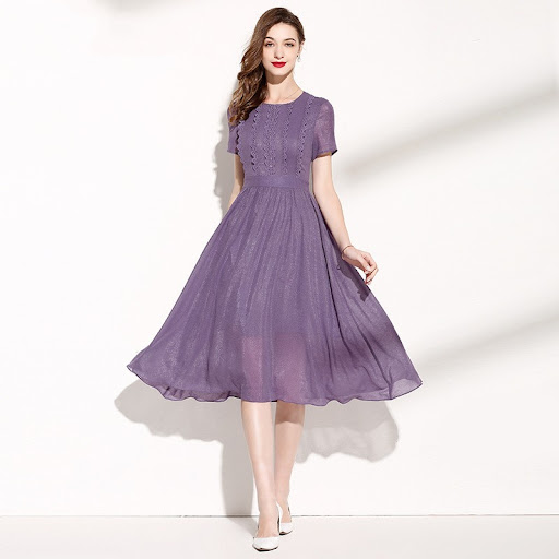 Title 8, Lace Patchwork Purple Dress For Women Elegant a...