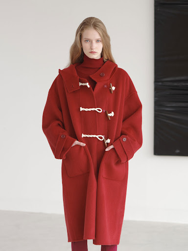 Title 4, Retro Red Wool Double Faced Woolen Coat Women E...