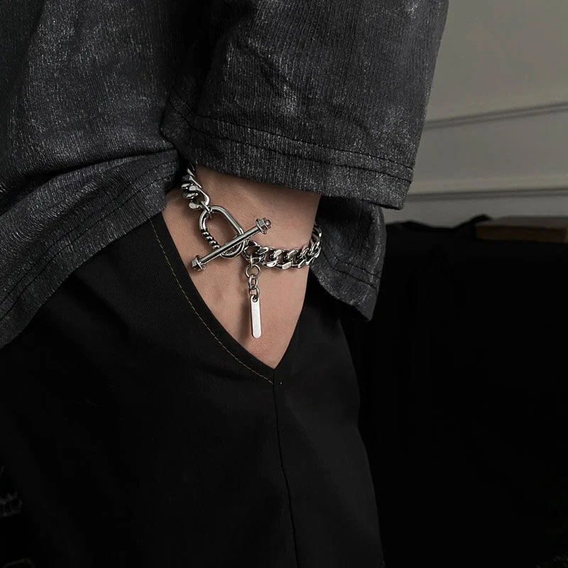 Trendy roestvrij stalen armband met OT Buckle, Snap Joint, Cuban Link ketting, uniek design, hand sieraad voor speciale gelegenheden.
