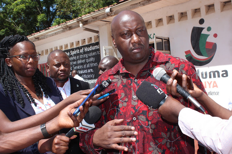 The Principal Secretary for Public Service Amos Gathecha outside a huduma centre in Murang'a town on February 1,2023.