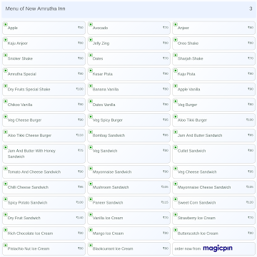 New Amrutha Inn menu 