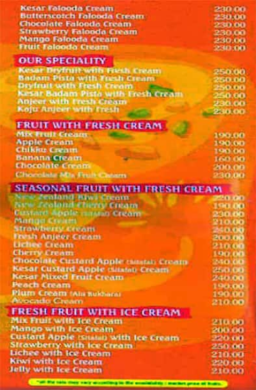 Haji Ali Fresh Fruit Juices menu 