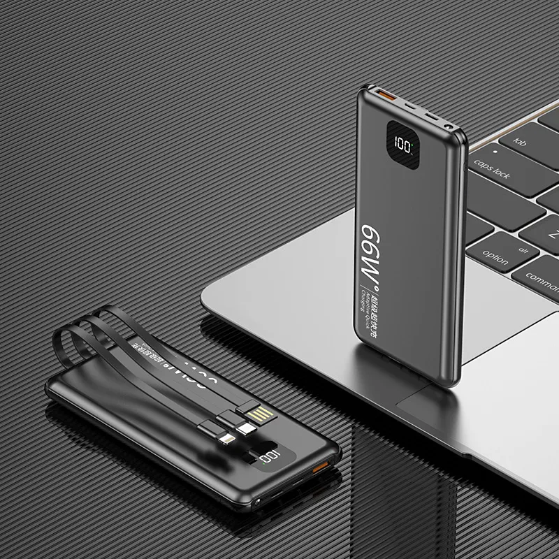 Carregador Portátil PD66W 20000mAh de Carga Rápida com Cabo. Grande capacidade para celular. Mantenha seus dispositivos carregados em qualquer lugar com facilidade.