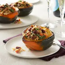 Vegan Quinoa, Spinach, and Mushroom Stuffed Acorn Squash Recipe