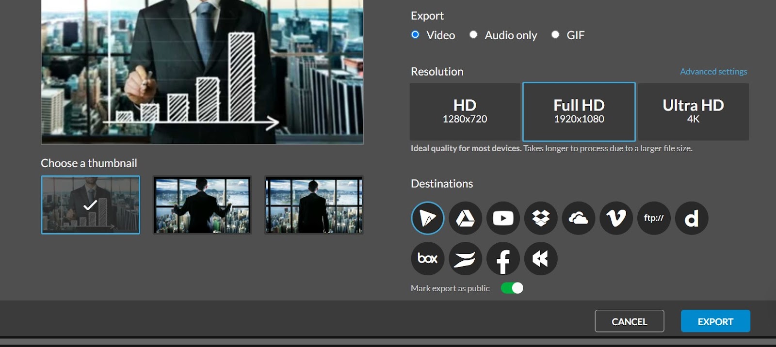 WeVideo web editor download menu.