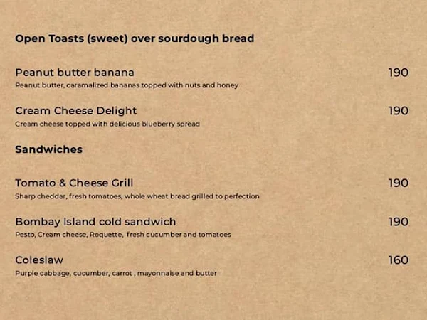 Bombay Island Coffee Company menu 