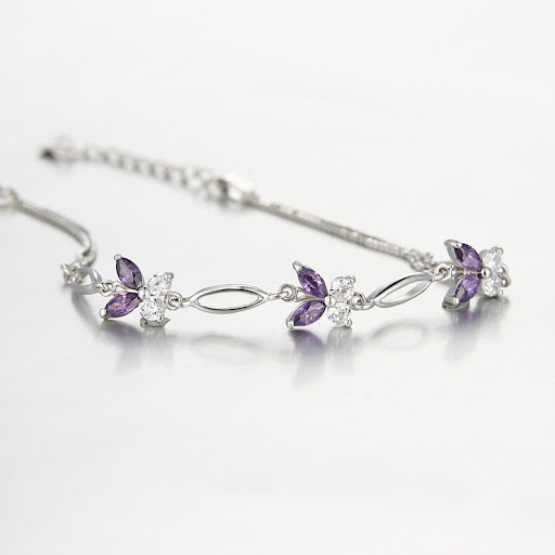 Title 10, 925 Sterling Silver Butterfly Amethyst Bracelet...