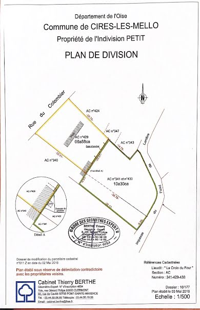 Vente terrain  1060 m² à Cires-lès-Mello (60660), 130 000 €