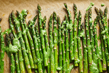 Roasted Asparagus with Pesto Crème Fraiche