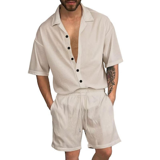 Title 17, Mens Trendy Solid Color Short-sleeved Shirt Tw...