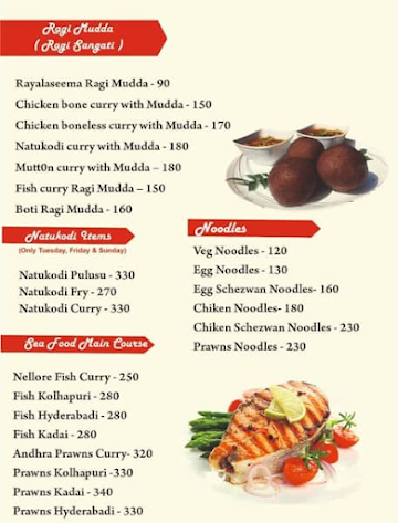 Nellore Ruchulu menu 