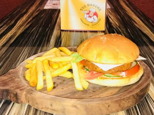 Cheese Veg Burger With Masala Fries