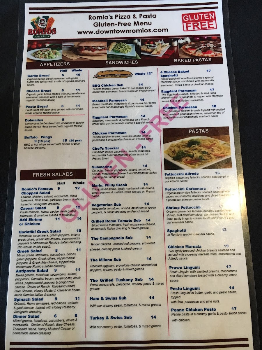 Front of GF menu