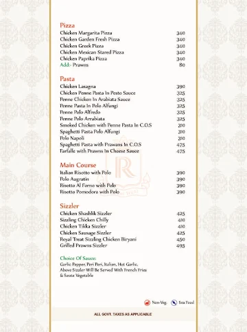 Royal Treat menu 