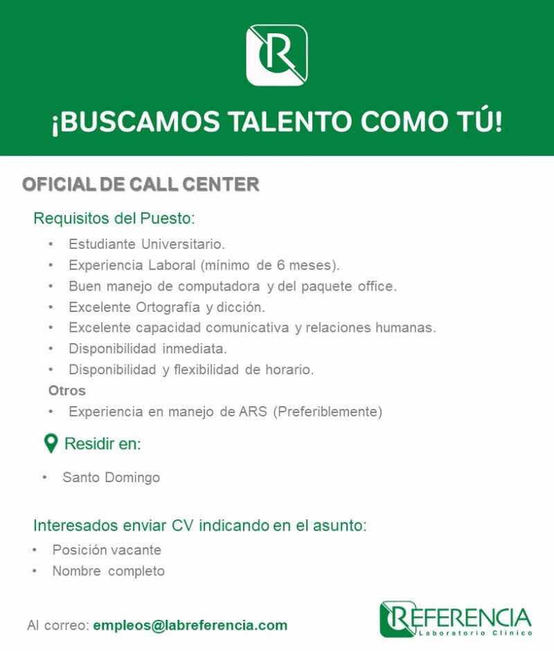 Oficial De Call Center 35 Vacantes Disponibles Laboratorio Referencia Empleos Ryp Empleos Ryp