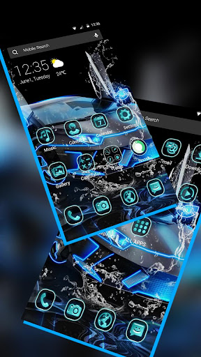 Blue Neon Sports Car APUS Launcher Theme