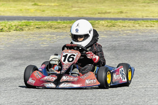 WHEELING AND DEALING: Kaylim Padayachee in action during the fourth round of the Border Karting Champs held at the East London Grand Prix track over the past weekend Picture: DEAN HOLMES