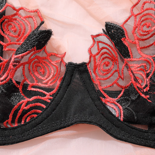 Title 6, Rose Embroidery Mesh See-through Garter Three-p...