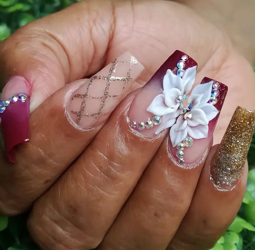 Glitter Glam white ombre coffin nail designs