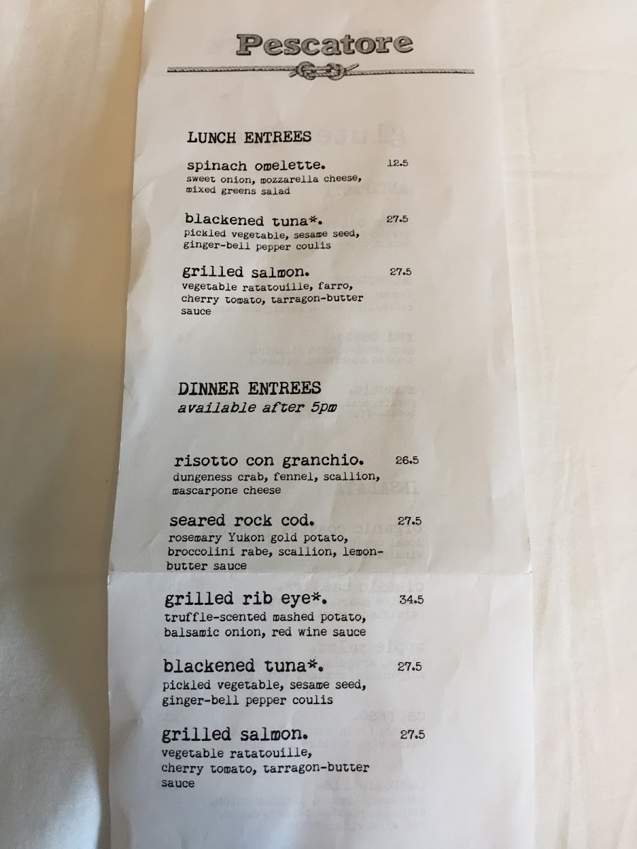 Cafe Pescatore gluten-free menu