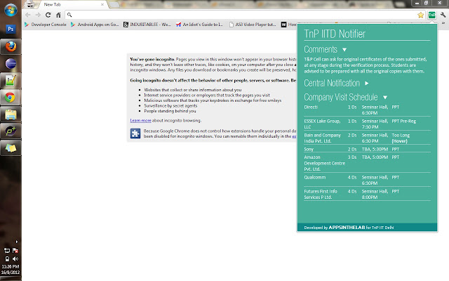 TnP IITD Notifier chrome extension