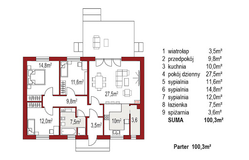 Nina 2A Plus 37 strop monolityczny - Rzut parteru