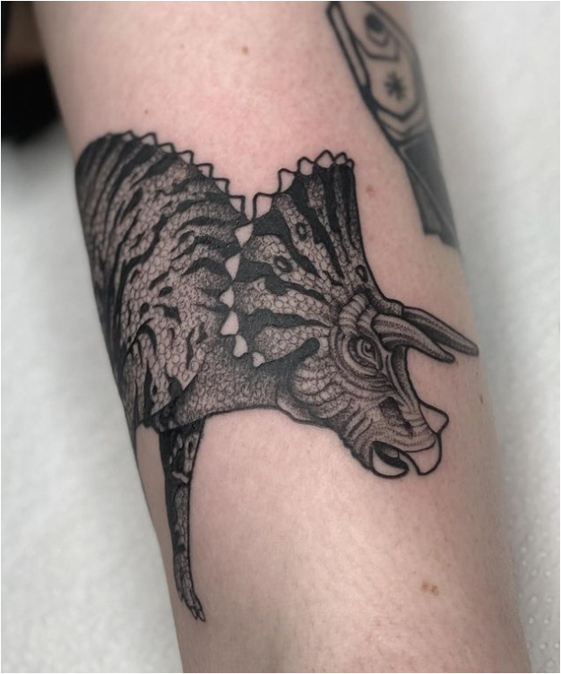 Black Work Triceratops Tattoo