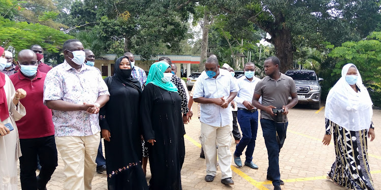 Governor Salim Mvurya, deputy Fatuma Achan and county executives walk to his office in kwale headquarters in Matuga subcounty on Monday, January 25.