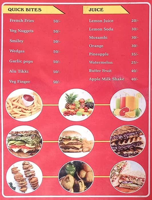 The Super Sandwich menu 