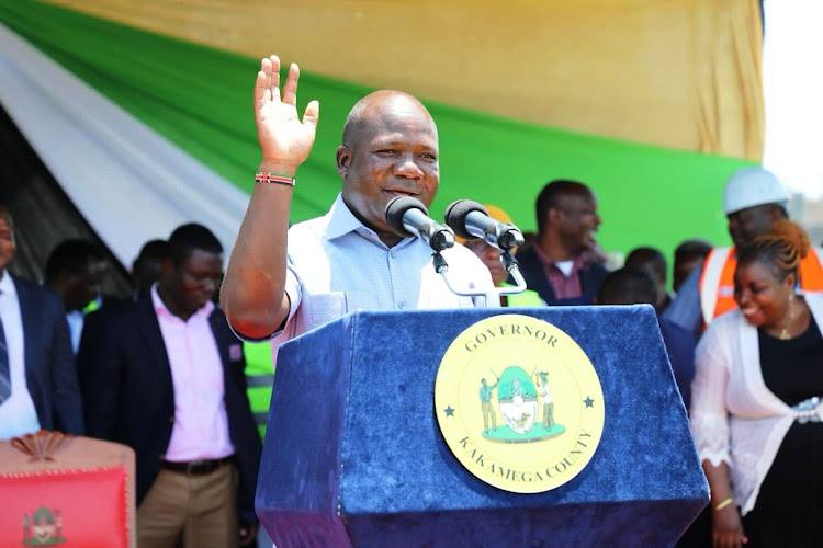 Kakamega Governor Fernandes Barasa during the launch of informal settlement schemes upgrading in Amalemba on Monday.