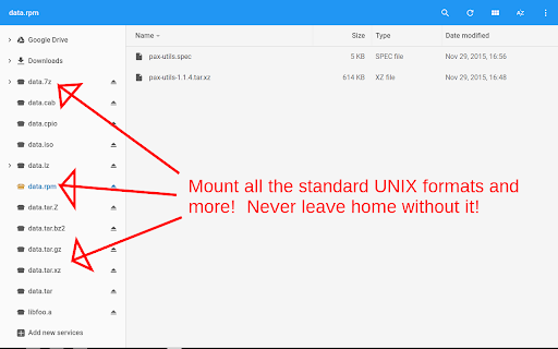 Mount standard UNIX formats more! Never leave home without 