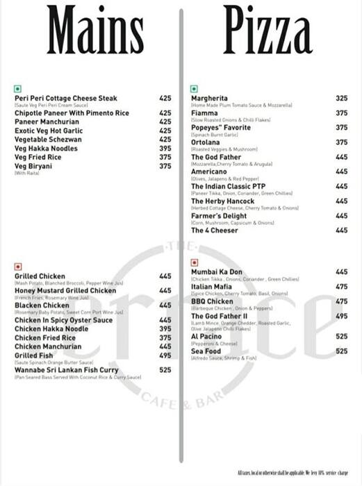 The Terrace menu 
