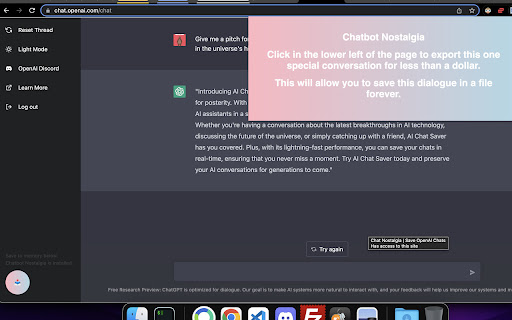 Chat Nostalgia | Save OpenAI Chats