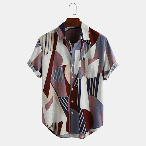 Title 2, Color Block Printed Chest Pocket Casual Short S...