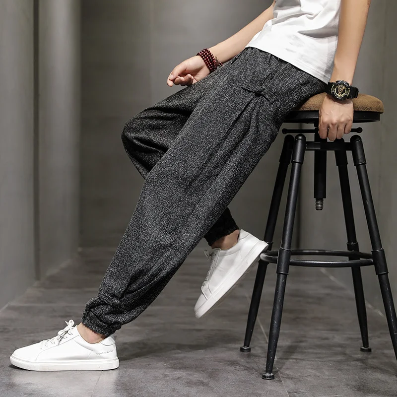 Heren losse oversized broek met kikkerknopen, wijde pijpen en lange mouwen voor ultiem comfort en een trendy look.