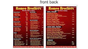 Romeo Brothers menu 