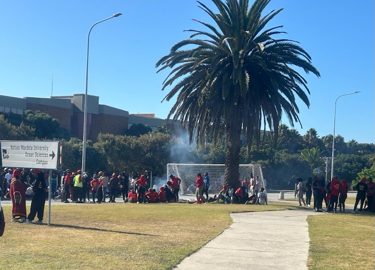 The entrance to Nelson Mandela University’s south campus has been barricaded by students