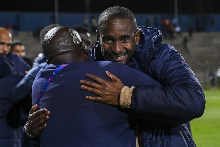 Mamelodi Sundowns coach Rulani Mokwena celebrates their DStv Premiership win against Richards Bay at King Zwelithini Stadium in Durban on August 23 2023.