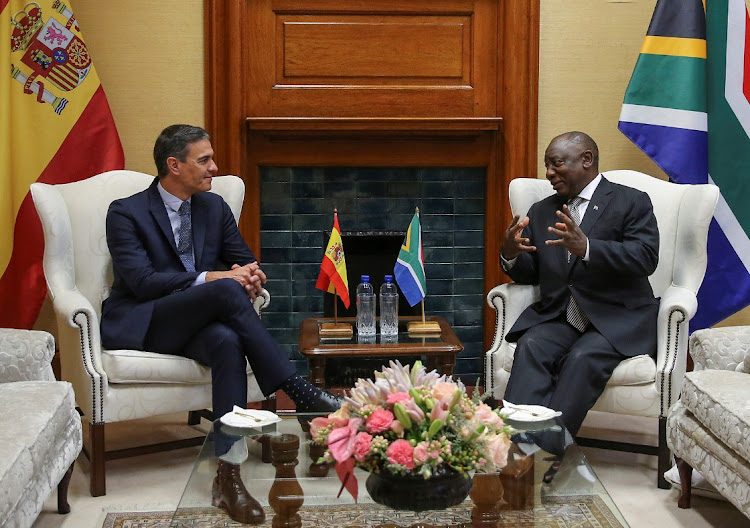 President Cyril Ramaphosa and Spain’s Prime Minister Pedro Sanchez meet for official talks at the Union Buildings in Pretoria, October 27 2022. Picture: PHIL MAGAKOE/REUTERS