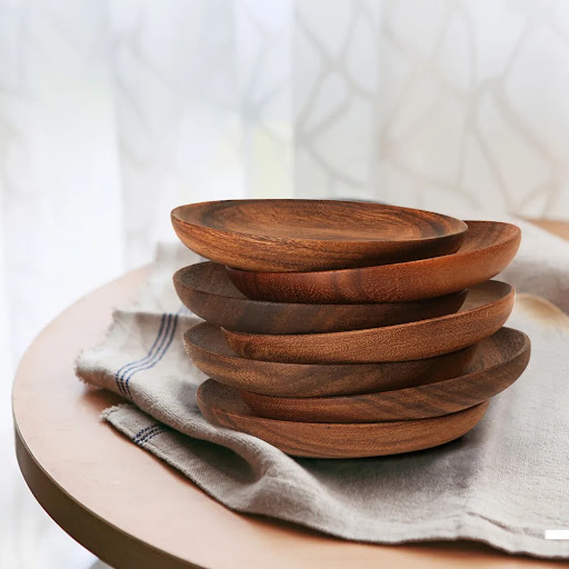 Title 2, Unpainted Acacia Solid Wood Round Dishes, Versa...