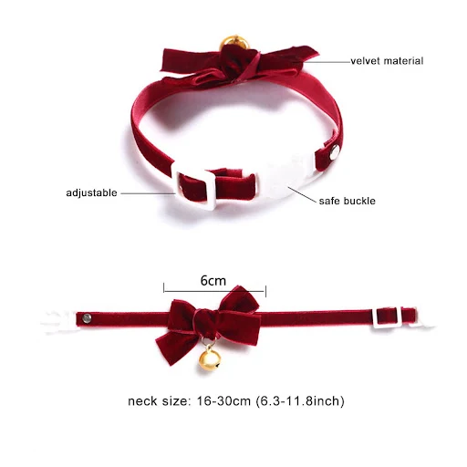 Velvet Bow Adjustable Cat Collar with Bell Safety Collar Kitten Collar for Cat with Classic Color Collection Pet Puppy S