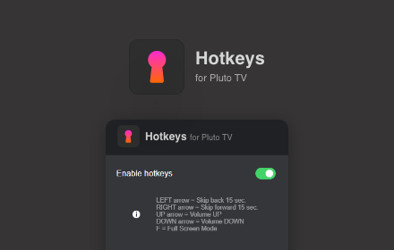 Hotkeys for PlutoTV: keyboard shortcuts small promo image