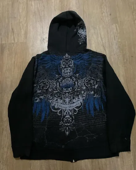 Man Hoodie New American Retro Gothic Print Pullover Sweat... - 0