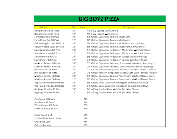 Big Boys Pizza menu 