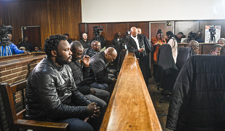 Some of the accused in the Thabo Bester matter in court. One of the three men arrested last week was granted bail, with conditions. File photo.