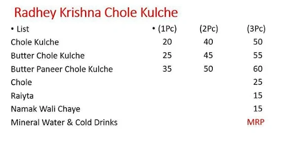 Radhey Krishna Chole Kulche menu 