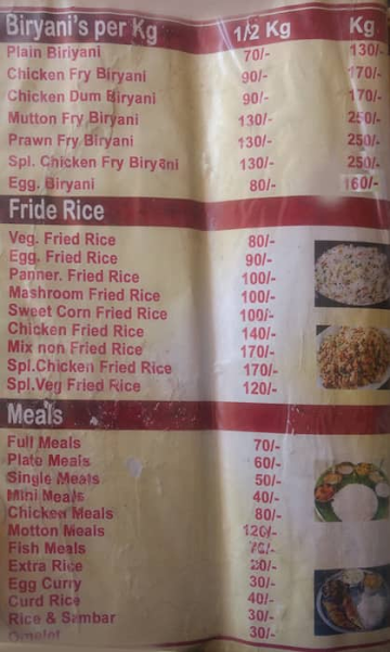 Bhargava's Food Parcel menu 